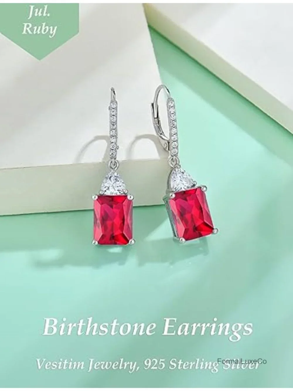 Emerald Cut Dangle Earrings 925 Sterling Silver Leverback Hypoallergenic Women